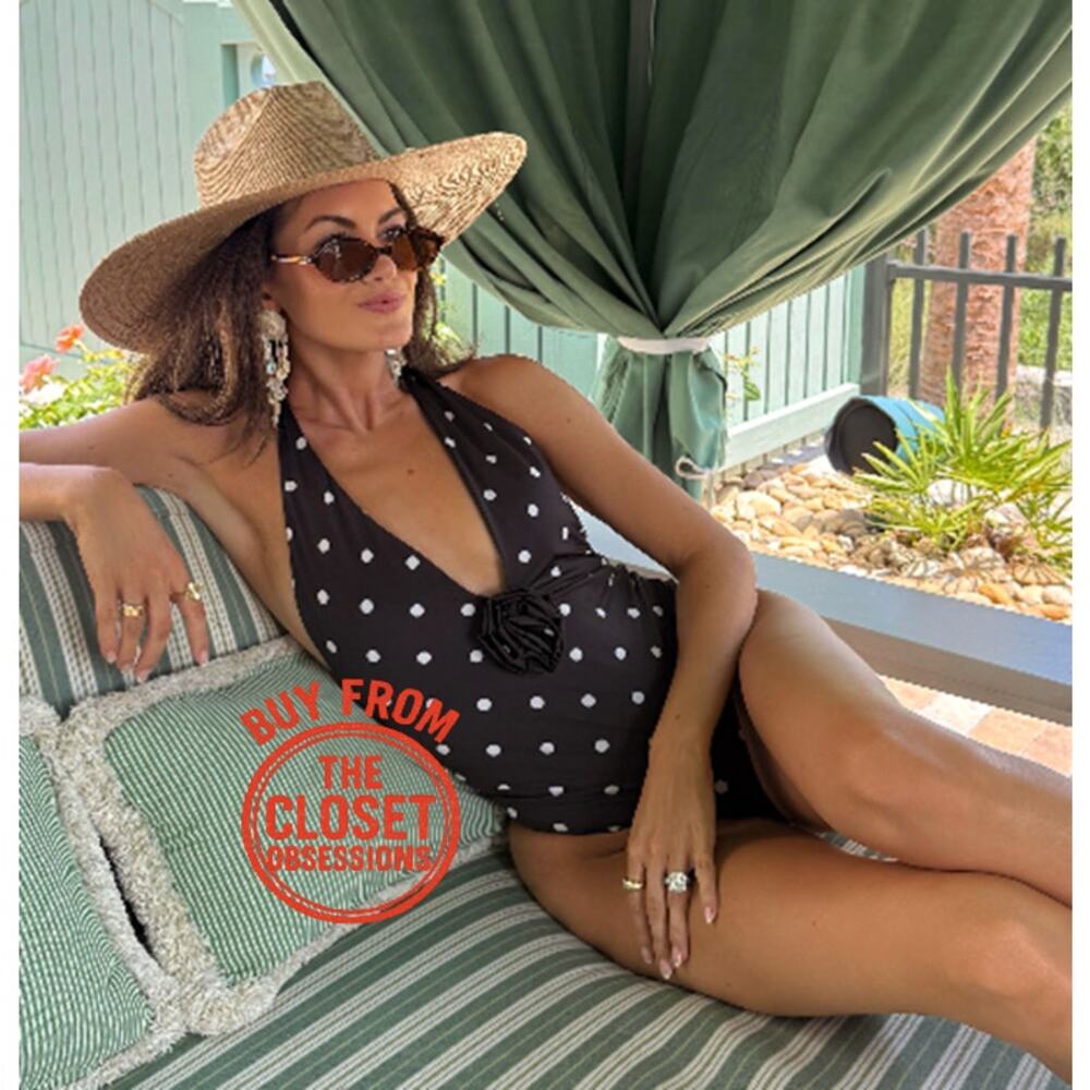Zara NWT Black Polka Dot Halter Plunge One Piece Swimsuit L